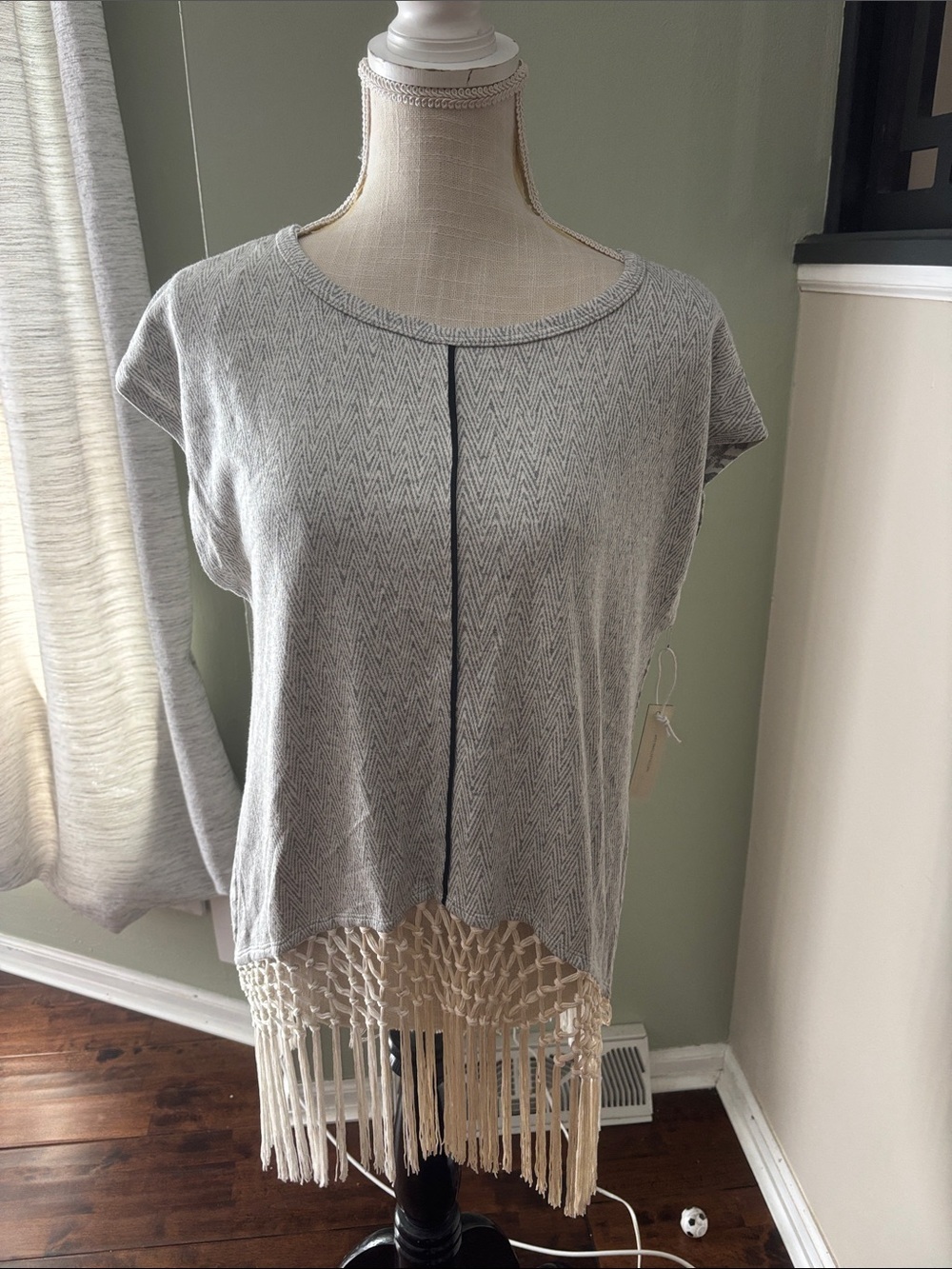 Tart Light Gray Knit Tunic with Cream Fringe
